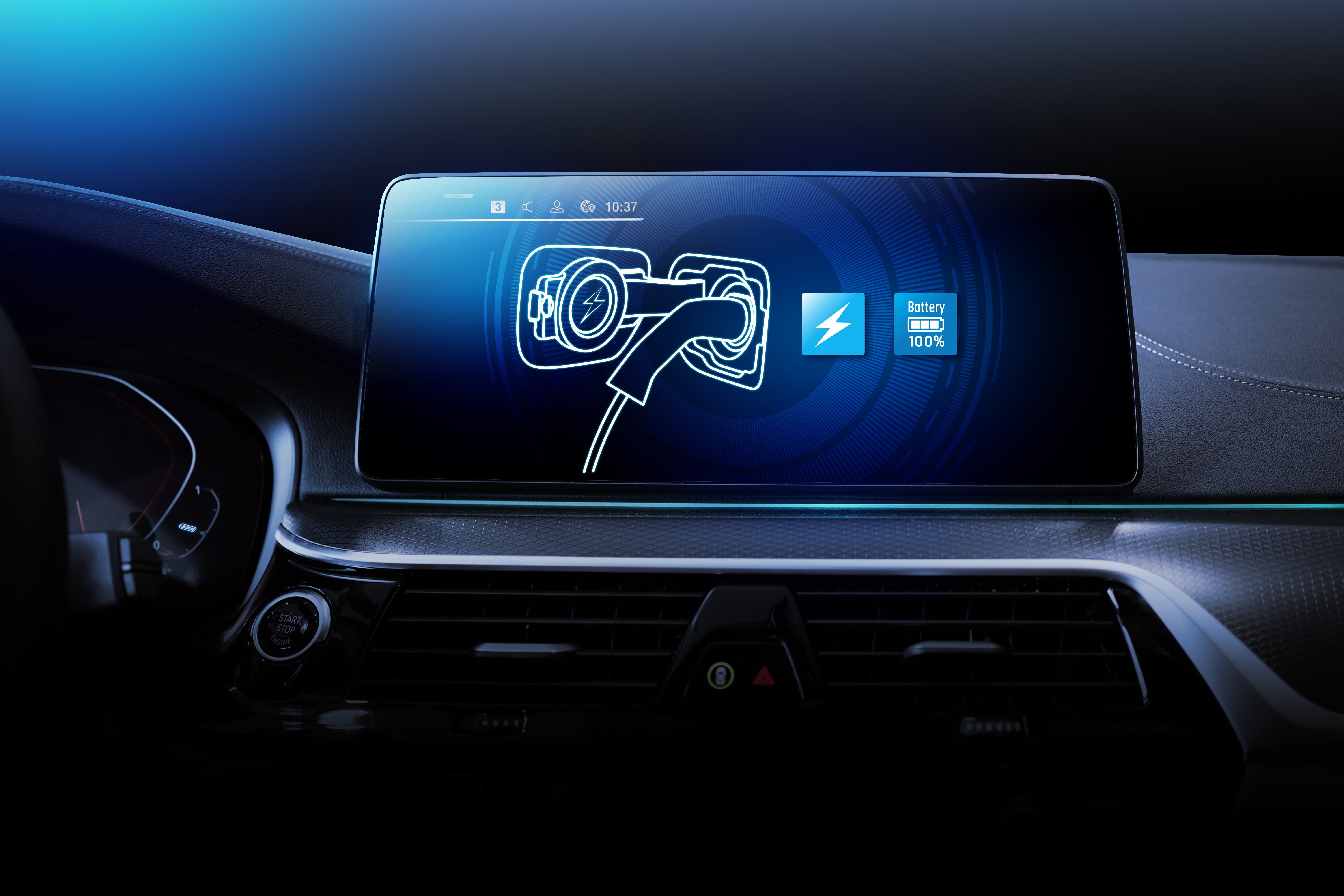 Electric vehicle charging interface display showing battery status
